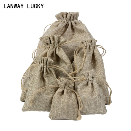 10000pcs Rustic Handmade Jute Hessian Burlap Drawstring Pouches Wedding Party Favors Jewelry Candy Personalized Gift Bags