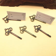 Load image into Gallery viewer, Wedding Favors Skeleton Key Place Card Holder Antique Bronze Copper Key Table Number Stands Table Card Holder