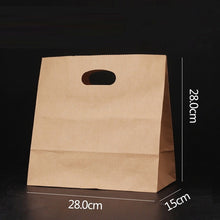Load image into Gallery viewer, 1000 Pcs 28x28x15cm Brown kraft paper bag with handle take-away Bread Candy Buffet Bags food packaging Boutiques bento Custom