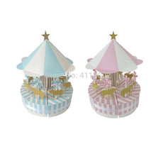 Load image into Gallery viewer, 100 sets pink blue merry-go-round shape baby kids children birthday party candy boxes for baby shower