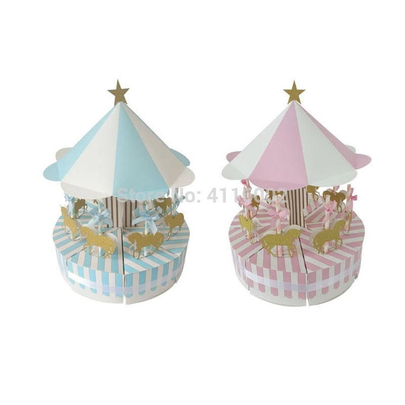 100 sets pink blue merry-go-round shape baby kids children birthday party candy boxes for baby shower