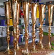 Load image into Gallery viewer, Shiny Gold Wedding Flower Vases 88cm Tall Table Centerpiece Metal Gold Silver White Flower Trumpet for Wedding Home Decoration