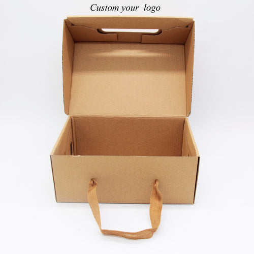 100pcs Customer Packing Box Large Gift Packaging Box With Handle Brown Shoe Packing Boxes Cardboard Paper Carton Box