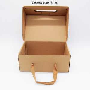 100pcs Customer Packing Box Large Gift Packaging Box With Handle Brown Shoe Packing Boxes Cardboard Paper Carton Box
