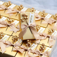 Load image into Gallery viewer, Free shipping 100pcs Golden candy box with bow Wedding Goods Accompanying Gifts Rectangular Candy Carton Wedding Packaging Box