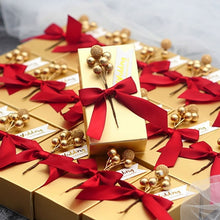 Load image into Gallery viewer, Free shipping 100pcs Golden candy box with bow Wedding Goods Accompanying Gifts Rectangular Candy Carton Wedding Packaging Box