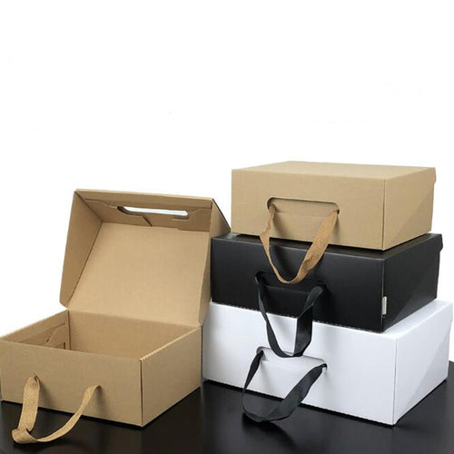 100Pcs Custom Printed Logo Corrugated Board Shoe Boxes Black/Brown/White Portable Rope Shoe Box Can Be Customized