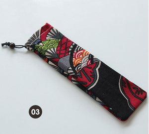 1000pcs Japanese Style Portable Tableware Storage Bag Canvas Drawstring Travel Carrying Case For Straw Cutlery Spoon SN1373