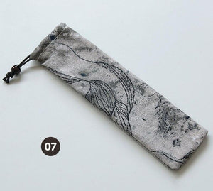 1000pcs Japanese Style Portable Tableware Storage Bag Canvas Drawstring Travel Carrying Case For Straw Cutlery Spoon SN1373