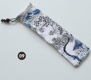 1000pcs Japanese Style Portable Tableware Storage Bag Canvas Drawstring Travel Carrying Case For Straw Cutlery Spoon SN1373