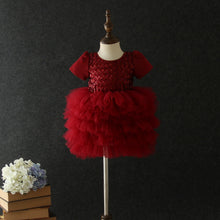 Load image into Gallery viewer, Toddler Girls Checked Sequins Dress for Kids Baby 1st Birthday Party Tutu Dress Solid Princess Vestido Beautiful Xmas Dress