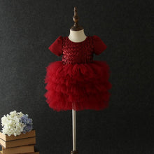 Load image into Gallery viewer, Toddler Girls Checked Sequins Dress for Kids Baby 1st Birthday Party Tutu Dress Solid Princess Vestido Beautiful Xmas Dress