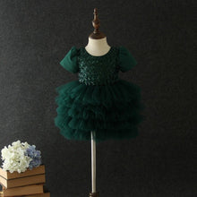 Load image into Gallery viewer, Toddler Girls Checked Sequins Dress for Kids Baby 1st Birthday Party Tutu Dress Solid Princess Vestido Beautiful Xmas Dress