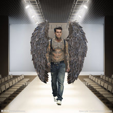 Load image into Gallery viewer, NEW Adults Gray Devil Feather Wings models performance catwalk COS wedding props pure Handmade120cm EMS Free shipping