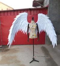 Load image into Gallery viewer, Costumed beautiful white red cartoon feather angel wings for Fashion show Displays wedding shooting props Cosplay game costume