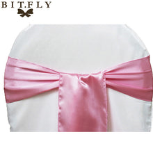 Load image into Gallery viewer, BIT.FLY 100pc/lot Wedding Chair Cover Knot Sash Decoration High Quality Satin Fabric Bow Tie Ribbon Band Hotel Party Decorations