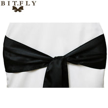 Load image into Gallery viewer, BIT.FLY 100pc/lot Wedding Chair Cover Knot Sash Decoration High Quality Satin Fabric Bow Tie Ribbon Band Hotel Party Decorations