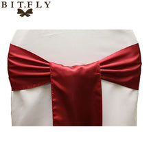 Load image into Gallery viewer, BIT.FLY 100pc/lot Wedding Chair Cover Knot Sash Decoration High Quality Satin Fabric Bow Tie Ribbon Band Hotel Party Decorations