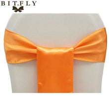 Load image into Gallery viewer, BIT.FLY 100pc/lot Wedding Chair Cover Knot Sash Decoration High Quality Satin Fabric Bow Tie Ribbon Band Hotel Party Decorations