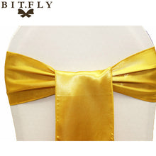 Load image into Gallery viewer, BIT.FLY 100pc/lot Wedding Chair Cover Knot Sash Decoration High Quality Satin Fabric Bow Tie Ribbon Band Hotel Party Decorations