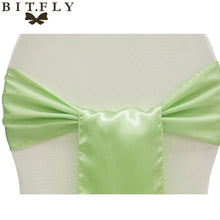 Load image into Gallery viewer, BIT.FLY 100pc/lot Wedding Chair Cover Knot Sash Decoration High Quality Satin Fabric Bow Tie Ribbon Band Hotel Party Decorations
