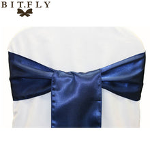 Load image into Gallery viewer, BIT.FLY 100pc/lot Wedding Chair Cover Knot Sash Decoration High Quality Satin Fabric Bow Tie Ribbon Band Hotel Party Decorations