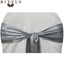 Load image into Gallery viewer, BIT.FLY 100pc/lot Wedding Chair Cover Knot Sash Decoration High Quality Satin Fabric Bow Tie Ribbon Band Hotel Party Decorations