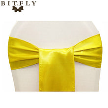 Load image into Gallery viewer, BIT.FLY 100pc/lot Wedding Chair Cover Knot Sash Decoration High Quality Satin Fabric Bow Tie Ribbon Band Hotel Party Decorations